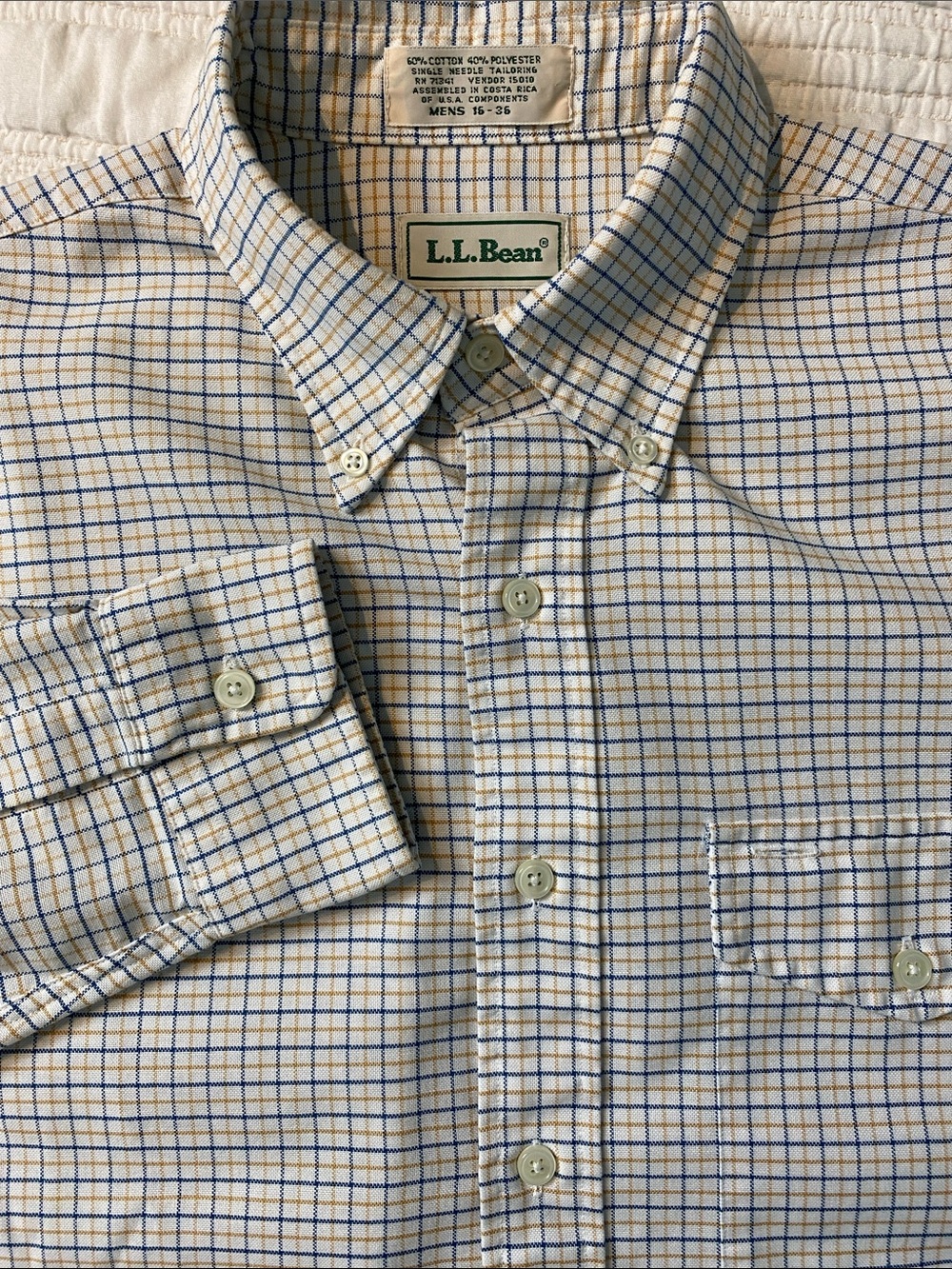 Vintage 90s L.L. Bean Tattersall Plaid Button Down Shirt Men’s L Tall 16-36